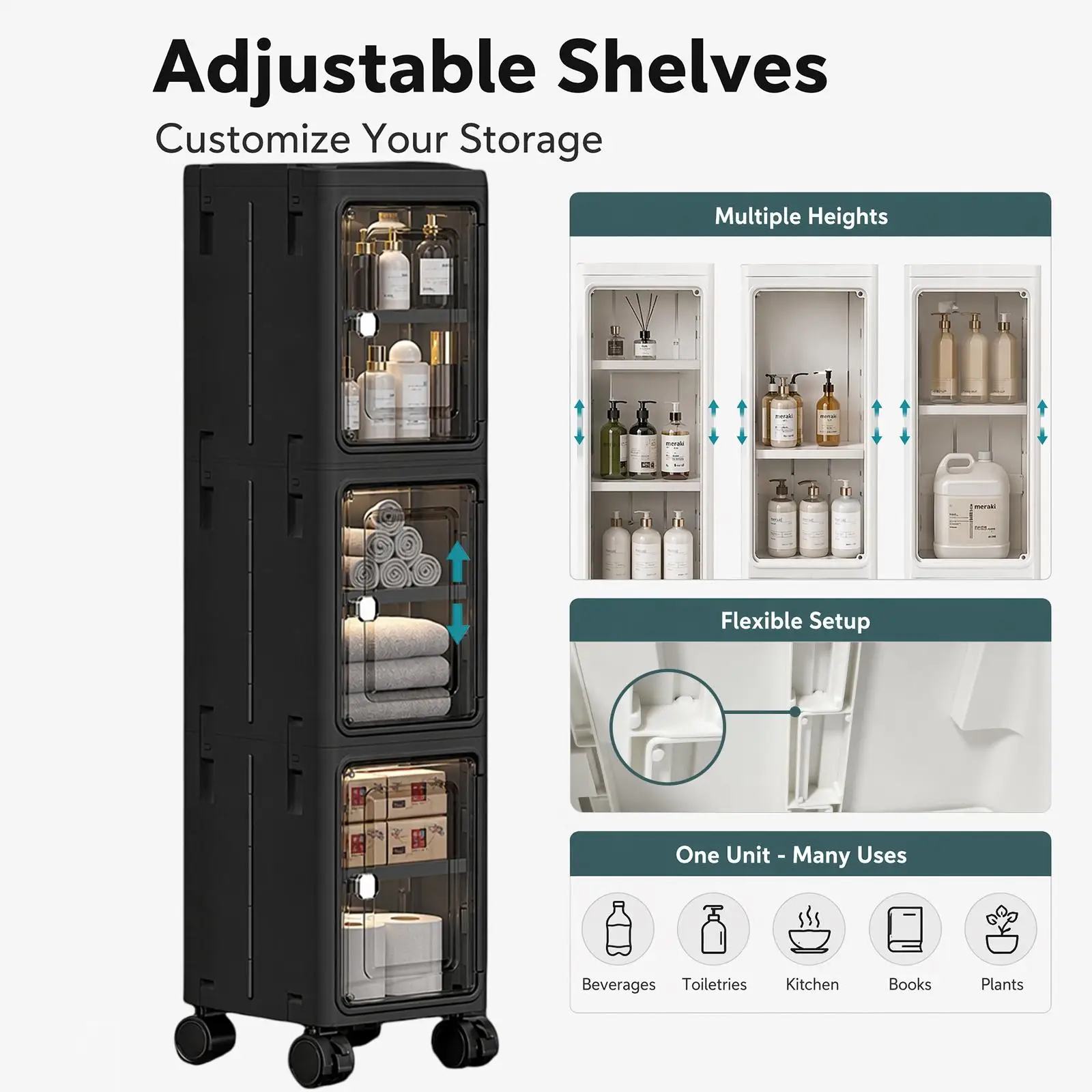 5-Tier Black Slim Narrow Rolli - đánh giá và giá Kitchen Appliances Cabinet