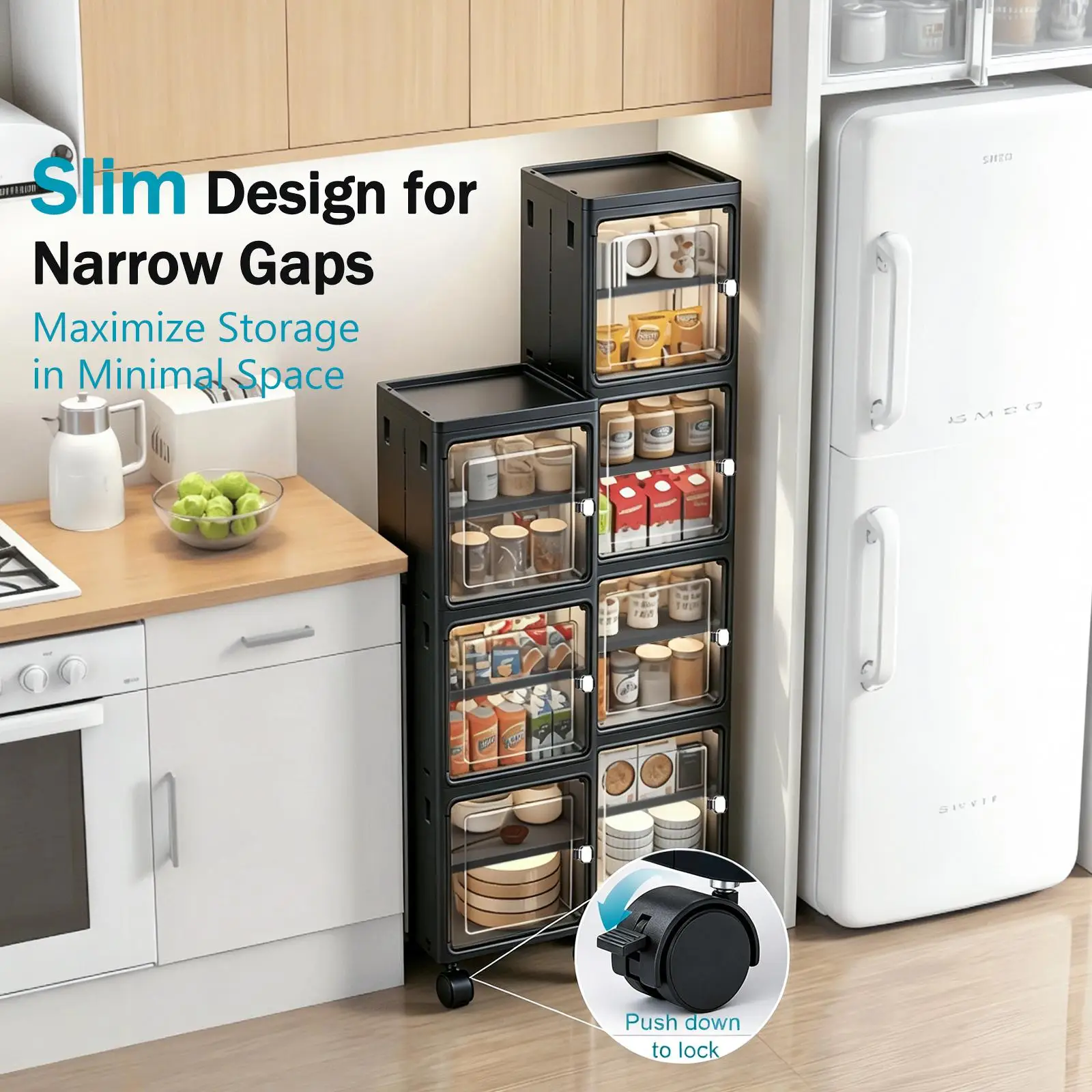 5-Tier Black Slim Narrow Rolli - đánh giá và giá Kitchen Appliances Cabinet